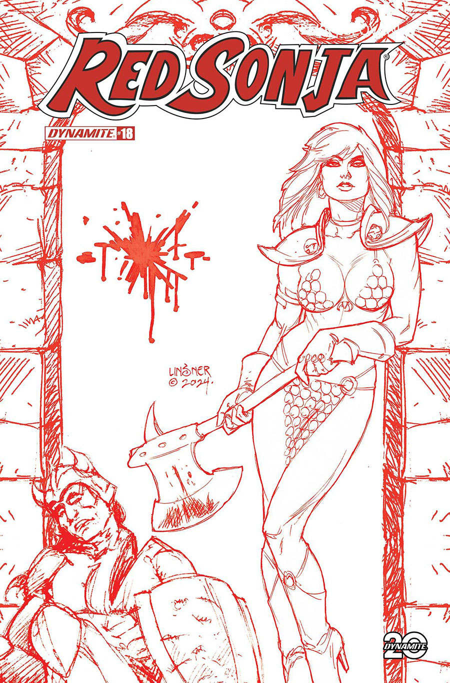 Red Sonja Vol 10 #18 Cover P Incentive Joseph Michael Linsner Fiery Red Line Art Cover