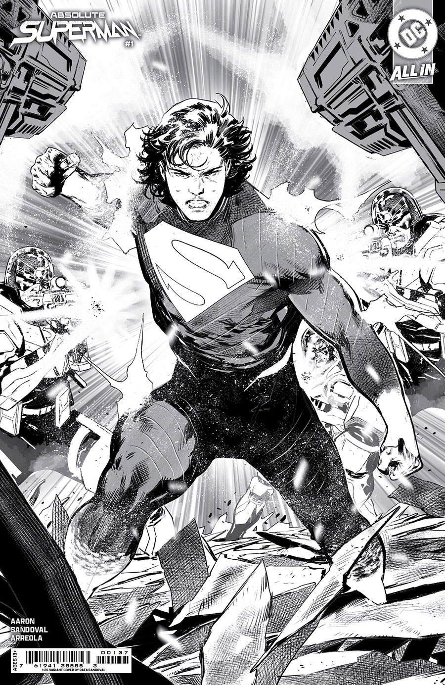 Absolute Superman #1 Cover P 3rd Ptg B Incentive Rafa Sandoval Black & White Card Stock Variant Cover (DC All In)