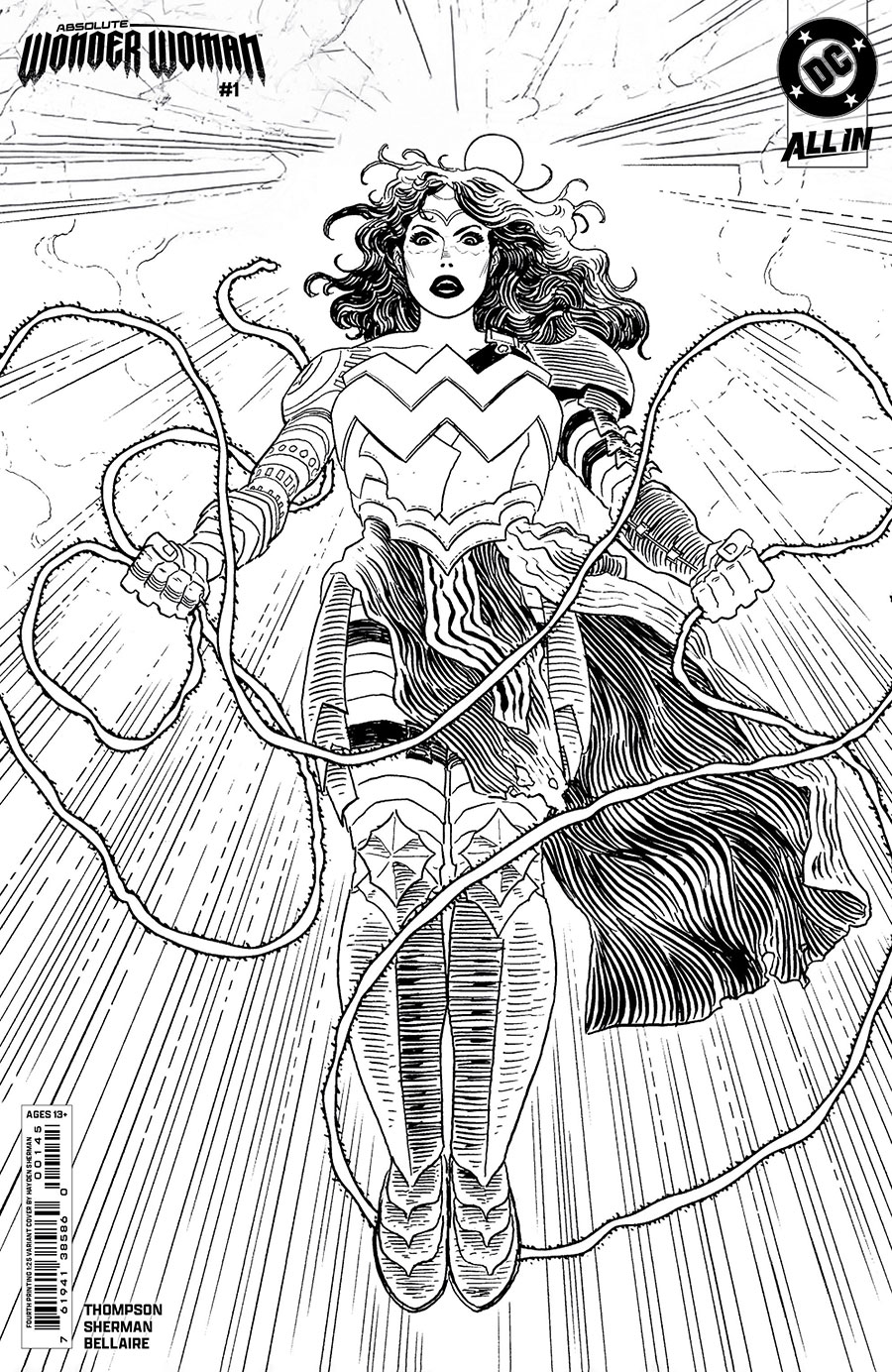 Absolute Wonder Woman #1 Cover T 4th Ptg B Incentive Hayden Sherman Black & White Card Stock Variant Cover (DC All In)