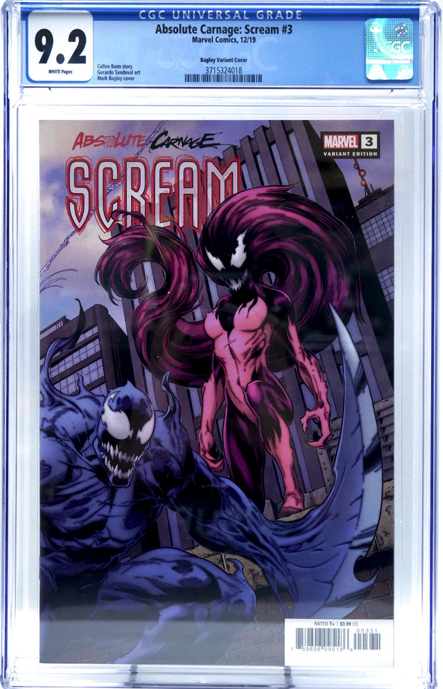 Absolute Carnage Scream #3 Cover D Variant Mark Bagley Connecting Cover CGC 9.2