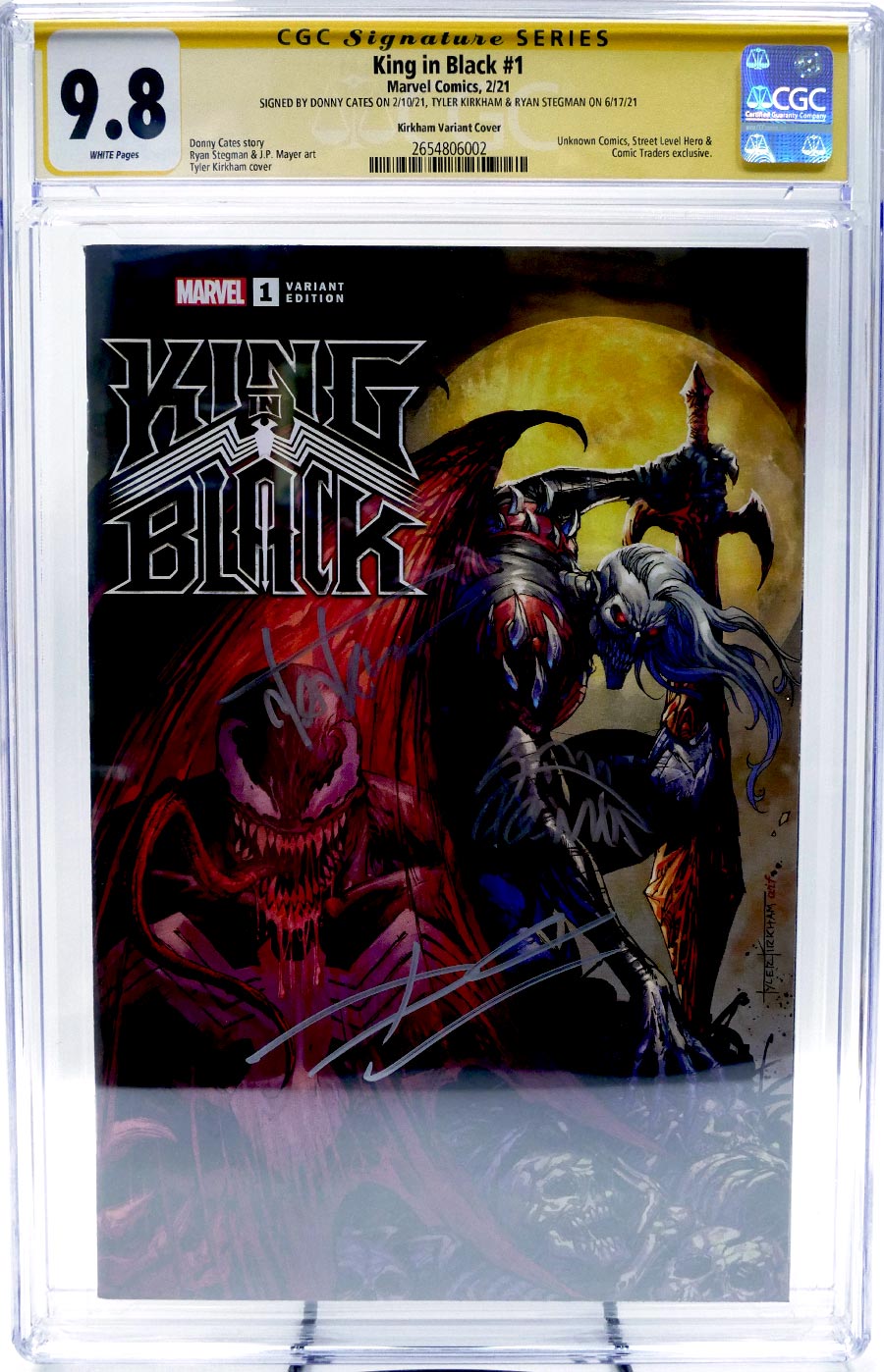 King In Black #1 Cover X Variant CGC Signature Series 9.8 Signed by Tyler Kirkham and Ryan Stegman Tyler Kirkham Cover