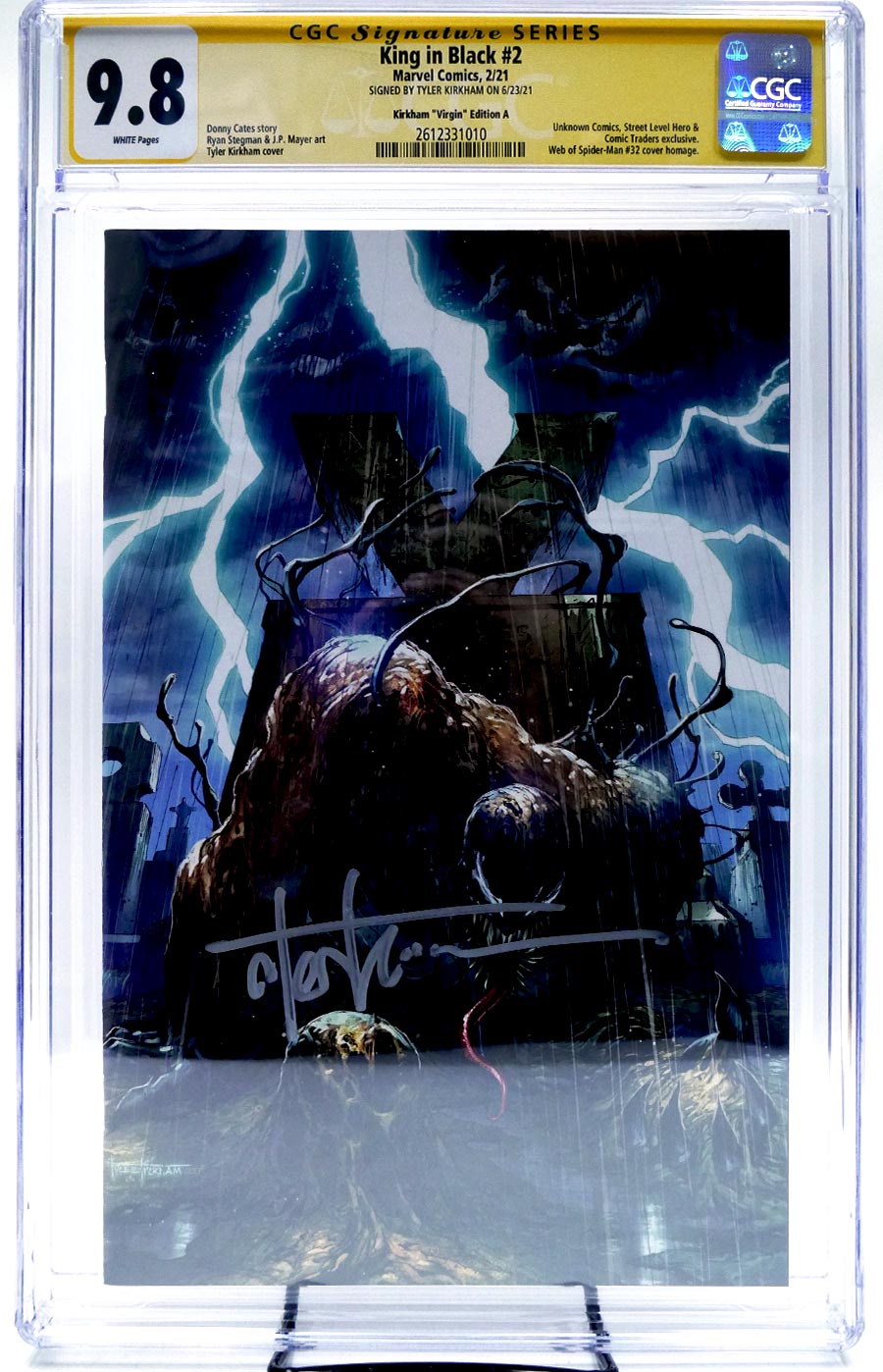 King In Black #2 Cover O CGC Signature Series 9.8 Signed by Tyler Kirkham Tyler Kirkham Virgin Variant Cover