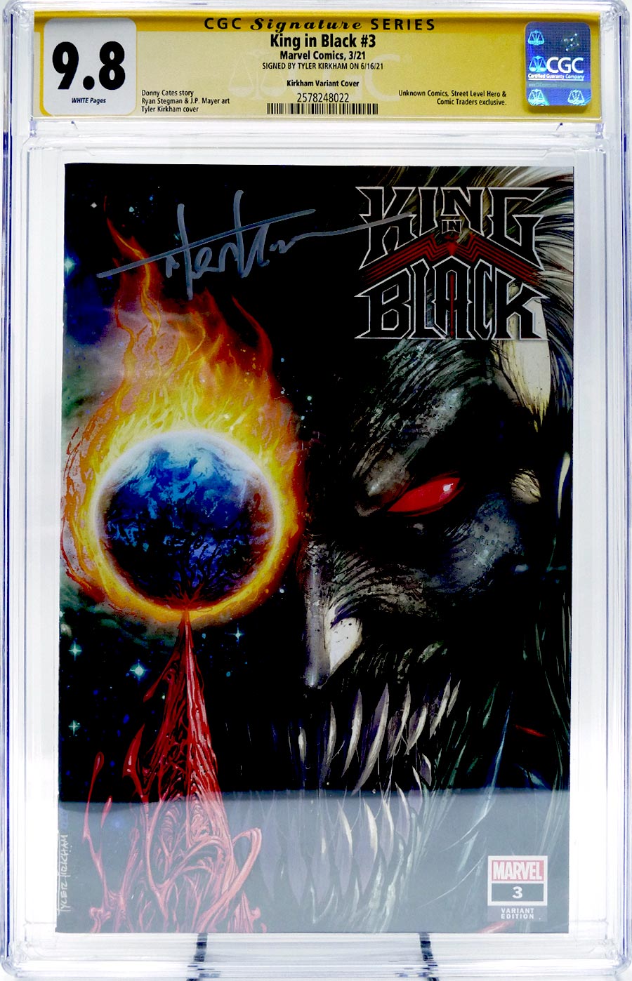 King In Black #3 Cover K CGC Signature Series 9.8 Signed by Tyler Kirkham Tyler Kirkham Variant Cover