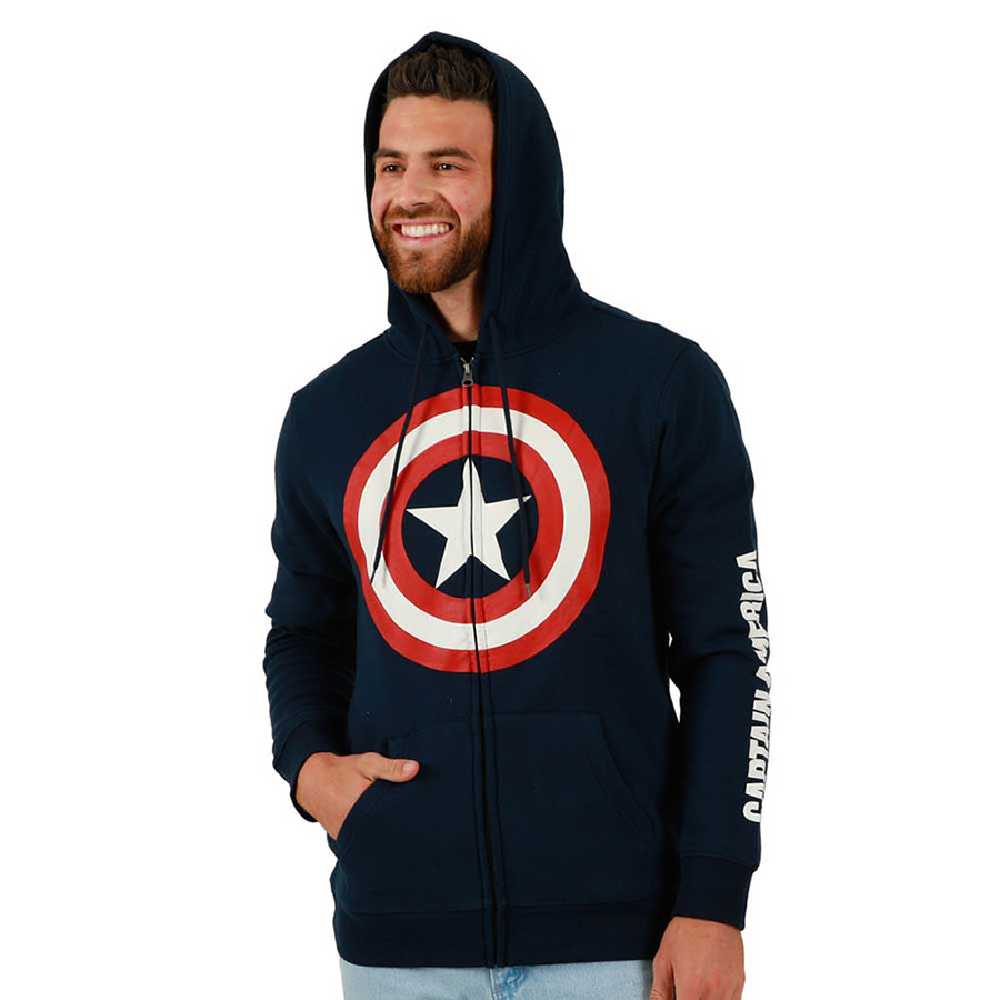 Marvel Captain America Shield Unisex Navy Zip Up Hoodie Medium