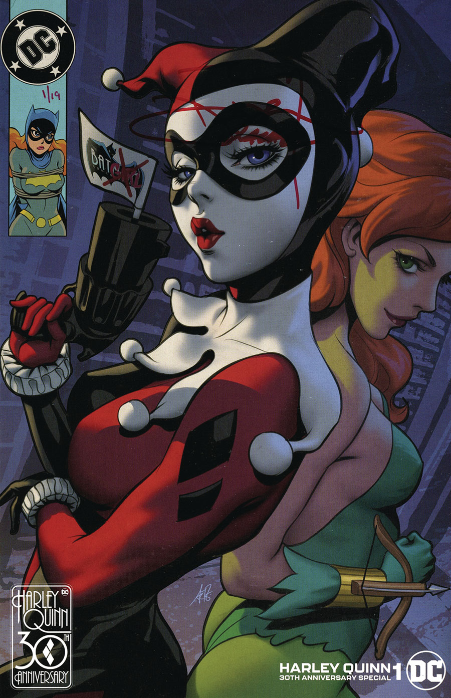 Harley Quinn 30th Anniversary Special #1 (One Shot) Cover Q DF Stanley Artgerm Lau Cover Crimson Red Signature Series Signed By Terry & Rachel Dodson