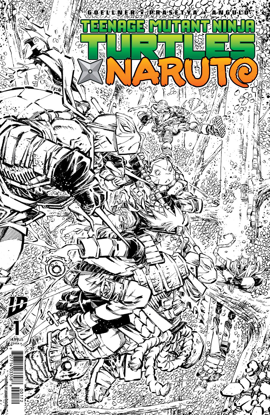 Teenage Mutant Ninja Turtles x Naruto #1 Cover P 2nd Ptg Incentive Jorge Corona Black & White Variant Cover