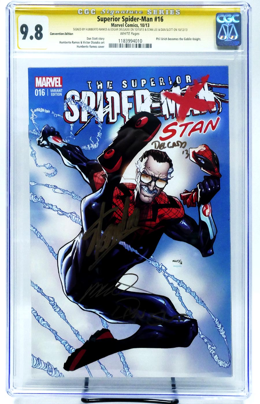 Superior Spider-Man #16 Cover C CGC Signature Series 9.8 Signed by Stan Lee Humberto Ramos Dan Slott Edgar Delgado Humberto Ramos Convention Variant