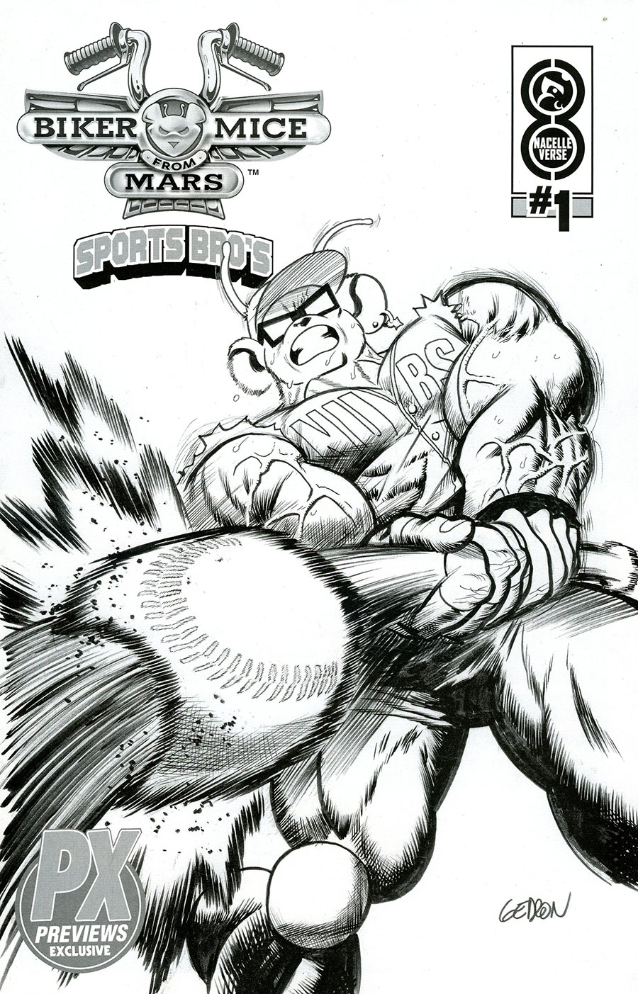 Biker Mice From Mars Vol 2 #1 Cover L Previews Exclusive Juan Gedeon Sports Bros Throttle Black & White Variant Cover