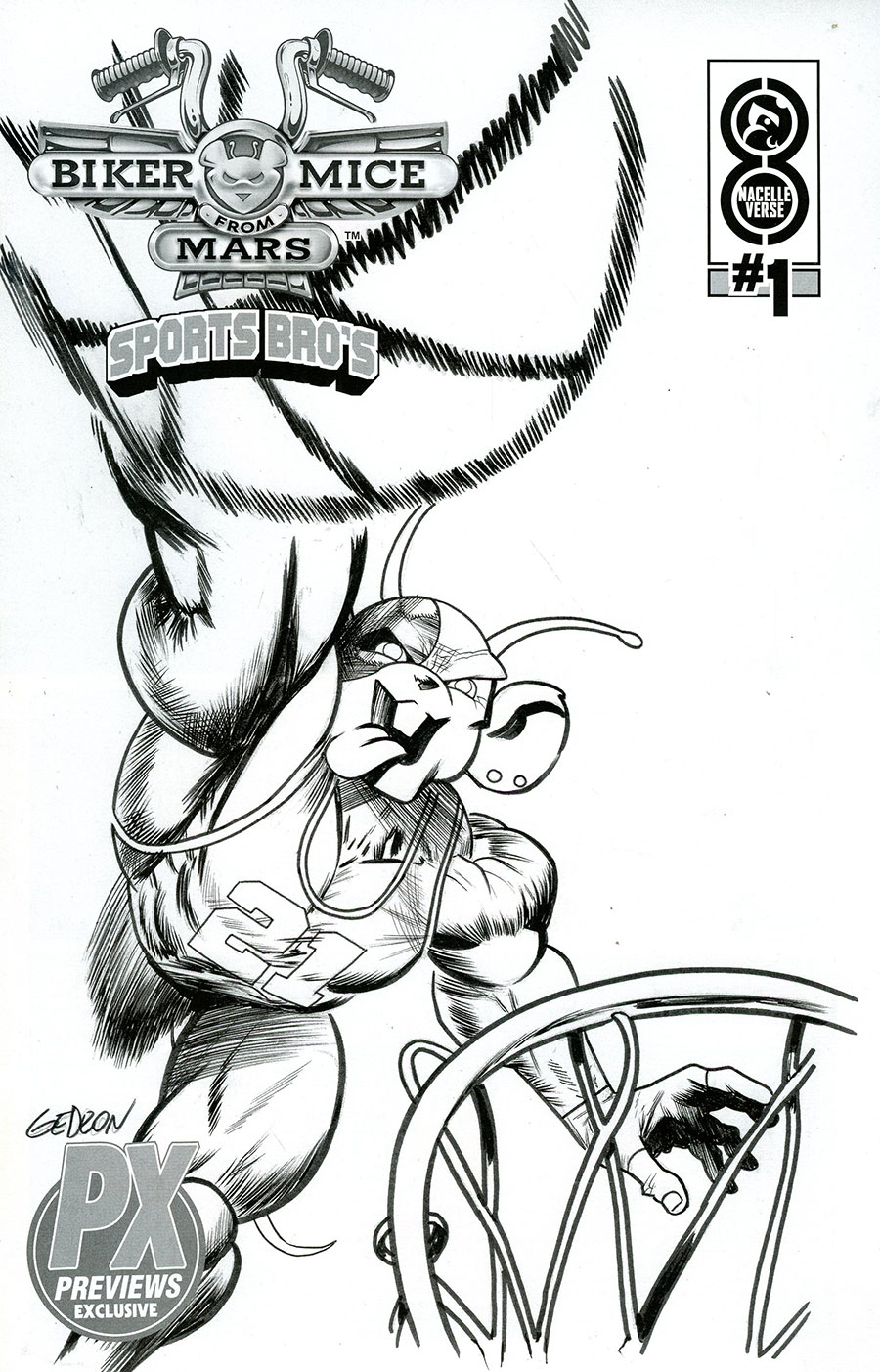 Biker Mice From Mars Vol 2 #1 Cover N Previews Exclusive Juan Gedeon Sports Bros Vinnie Black & White Variant Cover