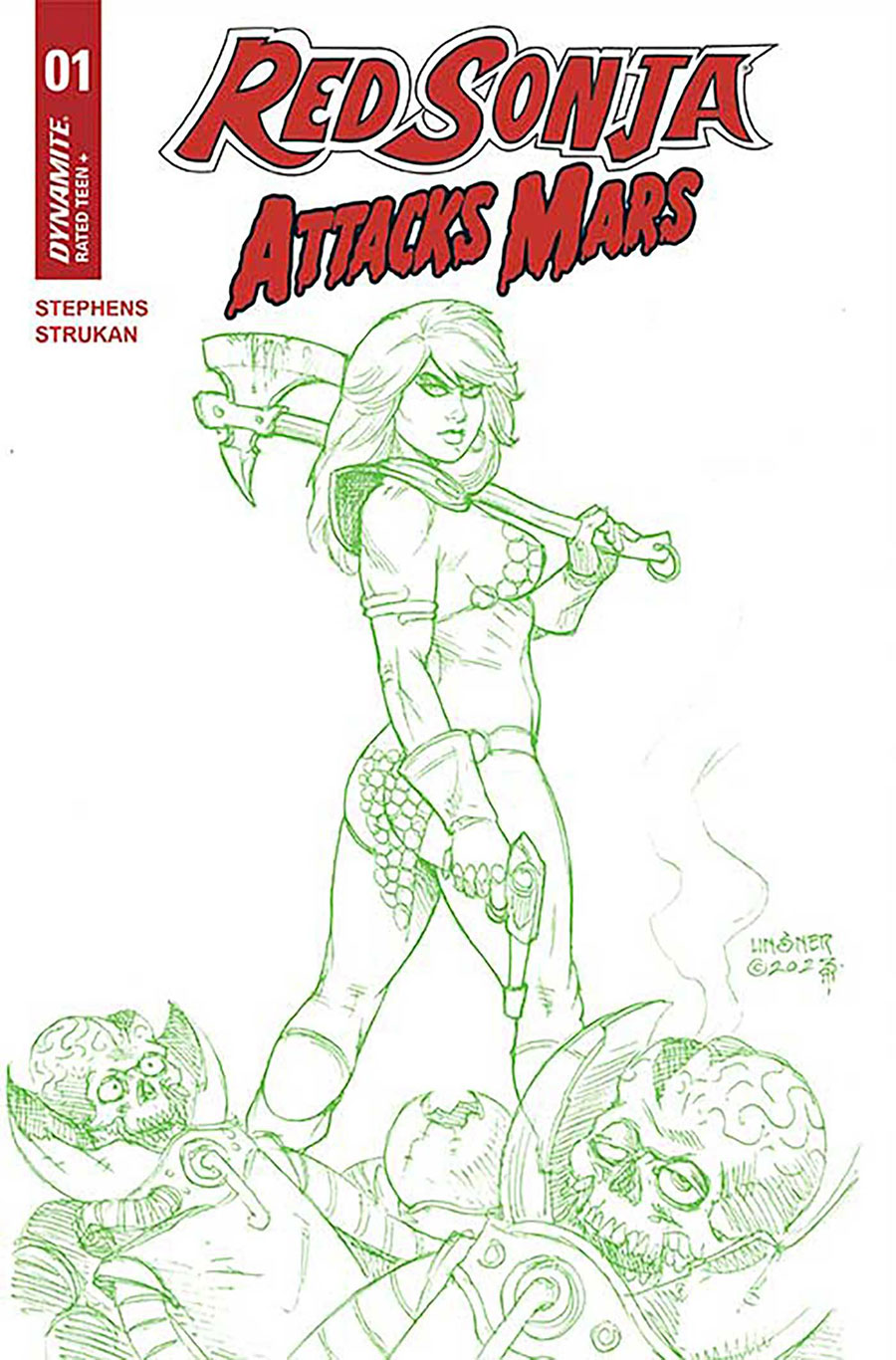 Red Sonja Attacks Mars #1 Cover M Incentive Joseph Michael Linsner Martian Green Line Art Cover