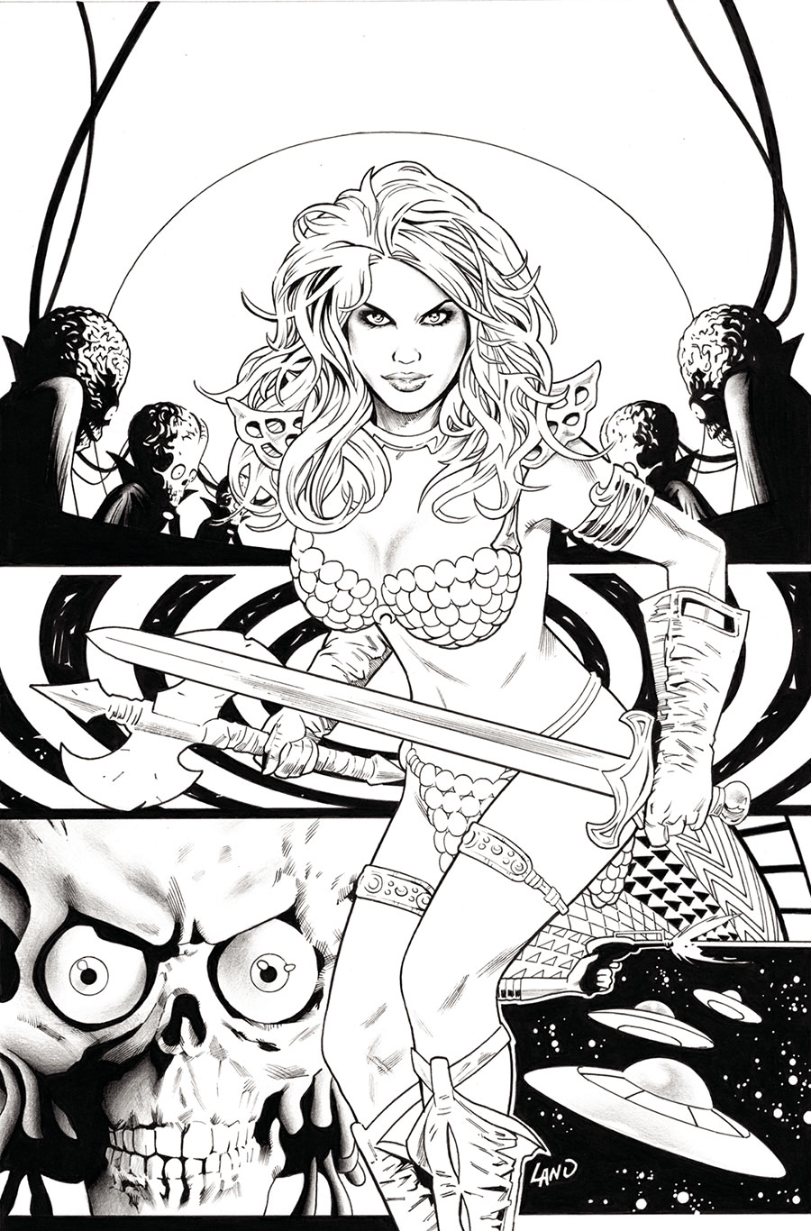 Red Sonja Attacks Mars #3 Cover F Incentive Greg Land Line Art Virgin Cover