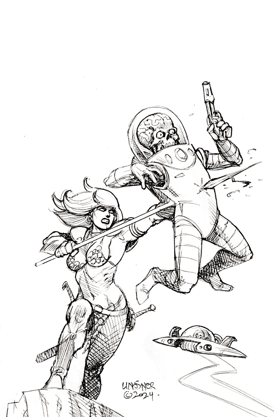 Red Sonja Attacks Mars #3 Cover I Incentive Joseph Michael Linsner Line Art Virgin Cover