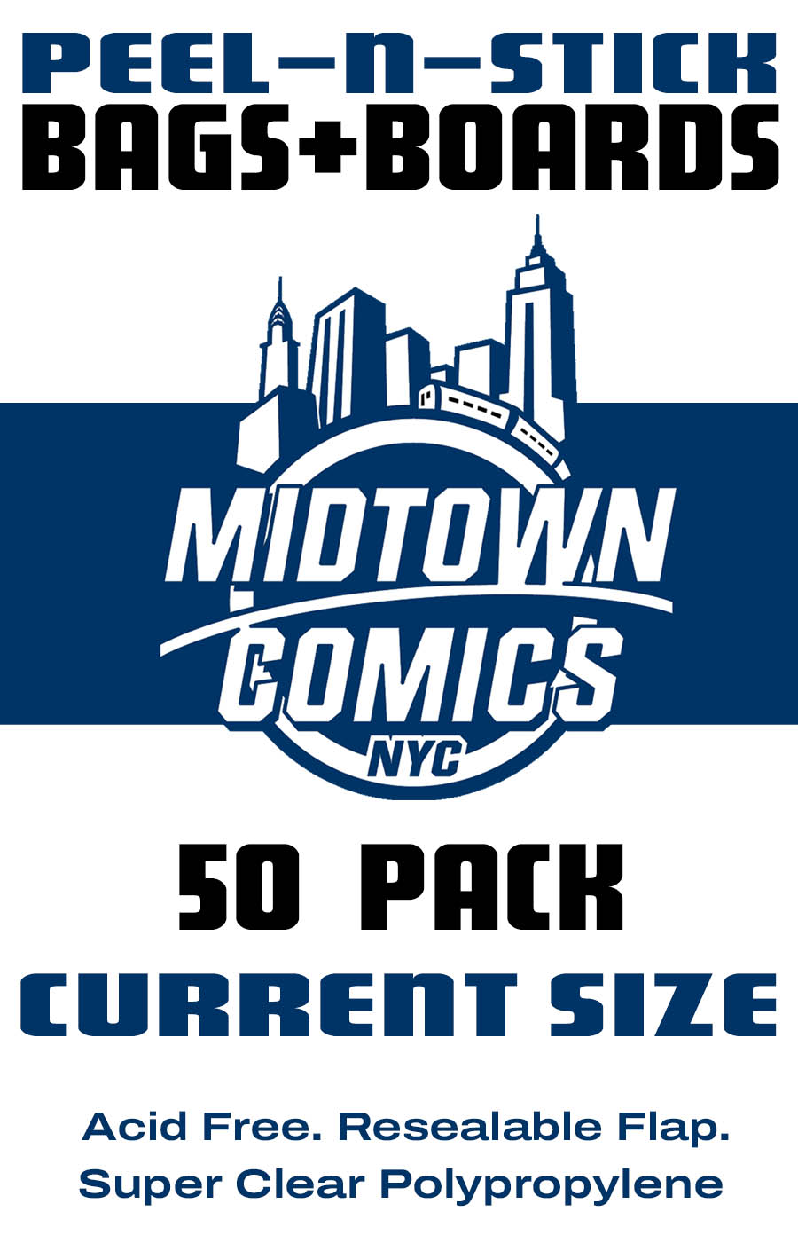 Current Size Comic Book Peel-N-Stick Bag-N-Board 50-Pack - Midtown